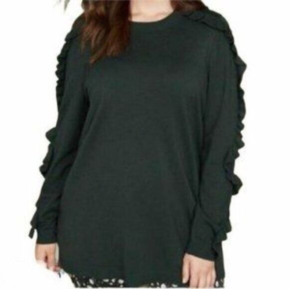 LANE BRYANT | Emerald Green Ruffle Sleeve Crewneck Sweater Women’s Size 14/16 - Picture 1 of 11